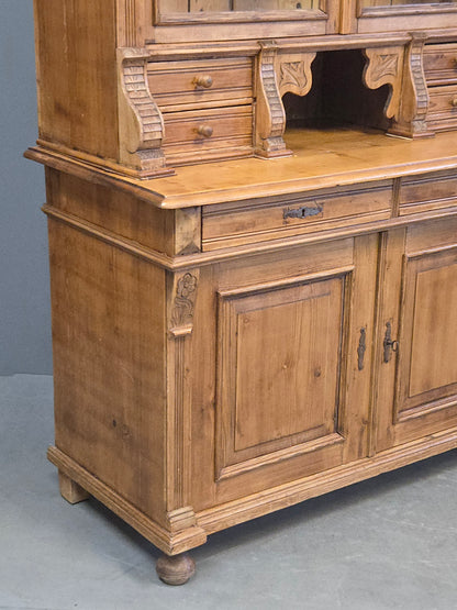 Antique Eastern European Pine Stepback China Cabinet Sideboard Hutch