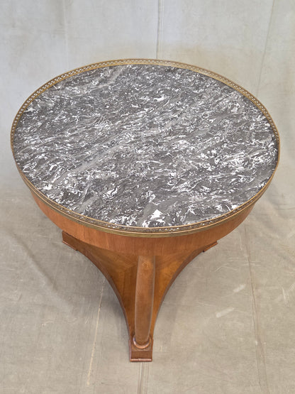 Antique 1930s French Empire or Art Deco Cherry Guéridon Table with Black Marble