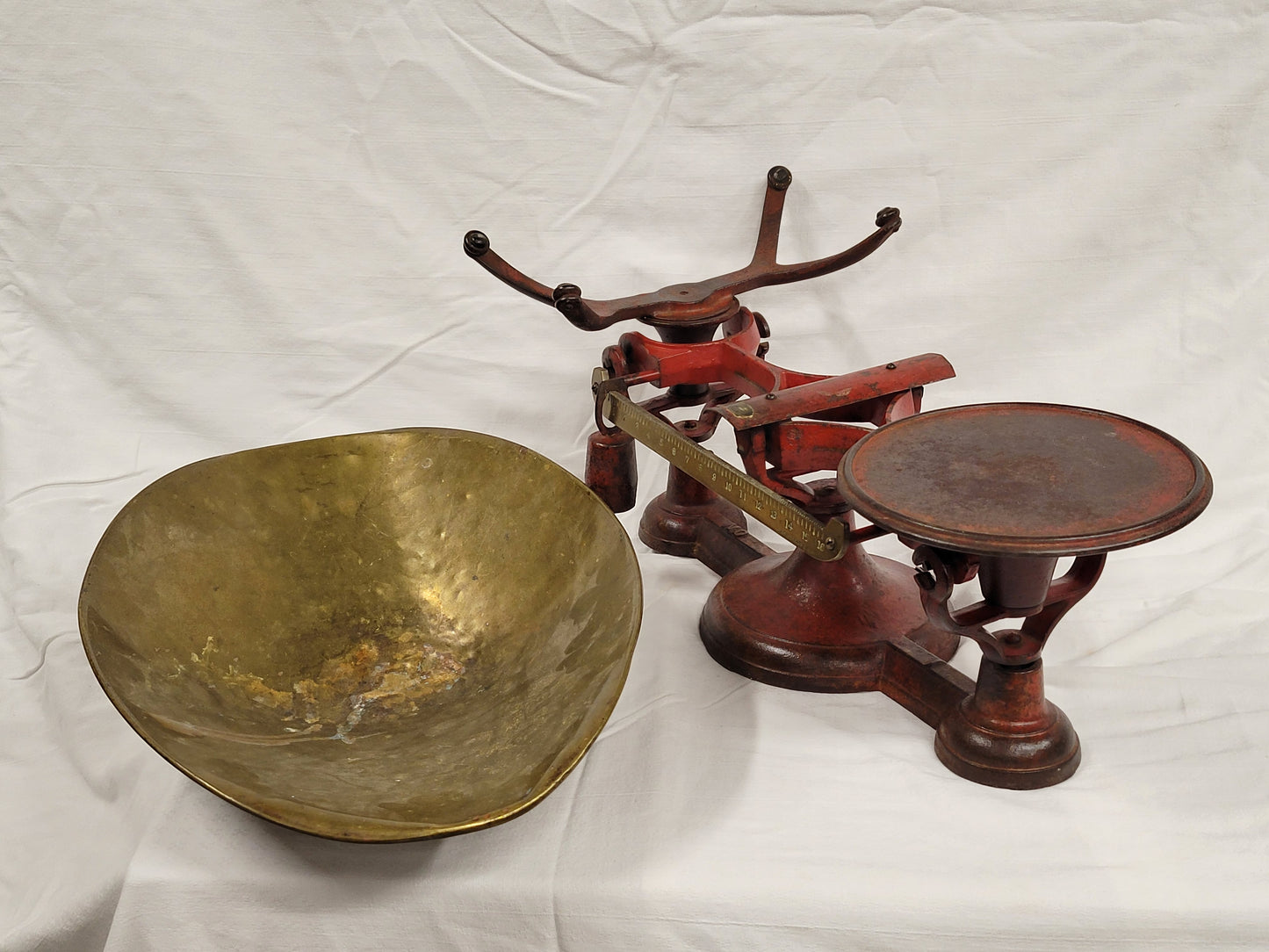 Antique 19th Century John Chatillon & Sons Painted Red Cast Iron and Brass Scale