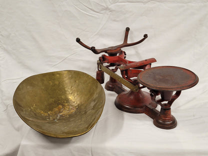 Antique 19th Century John Chatillon & Sons Painted Red Cast Iron and Brass Scale