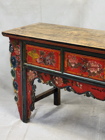 Antique Early 19th Century Chinese Red Lacquer Altar / Console Table