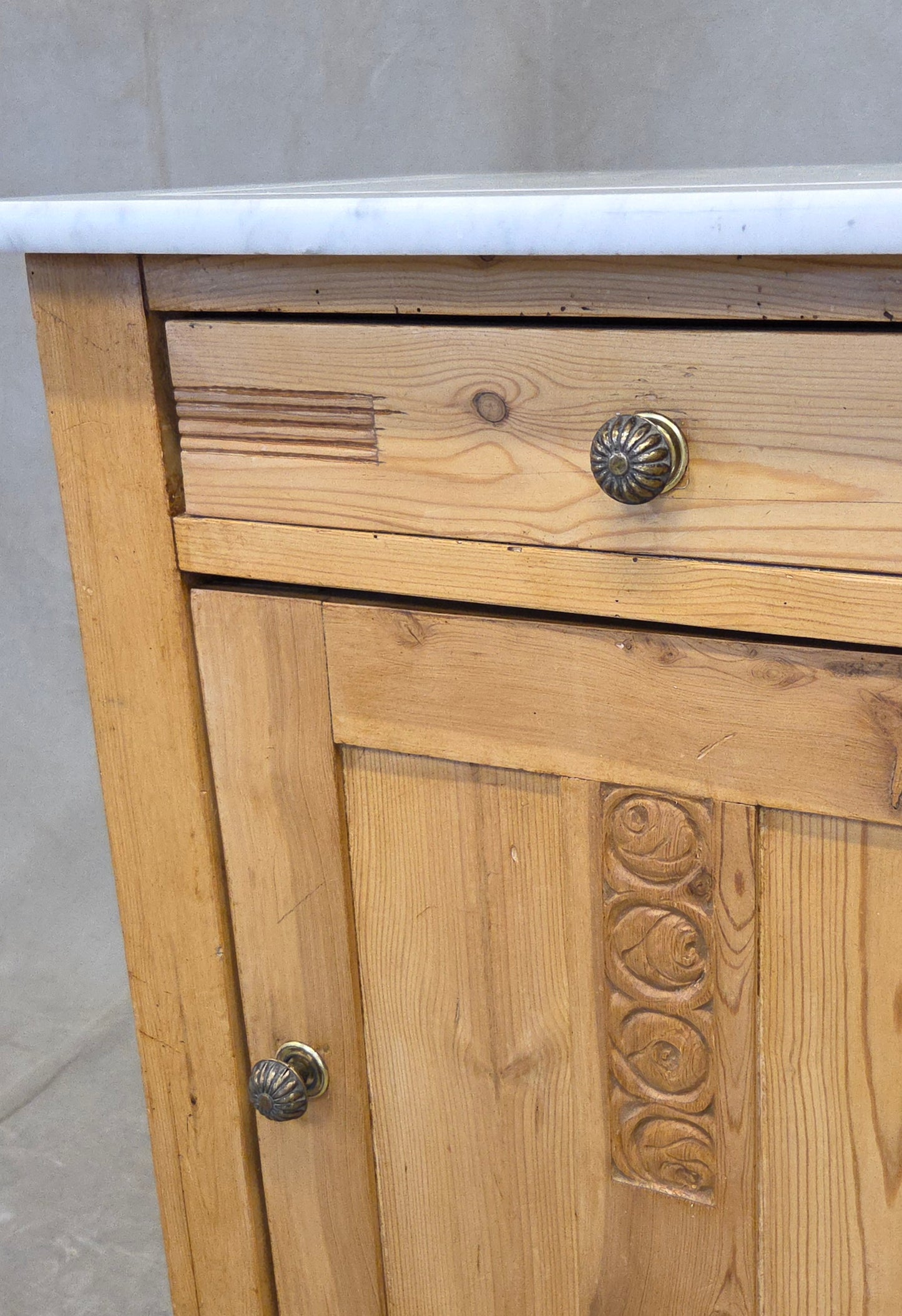 Antique European Pine and Marble Side Table or Nightstand