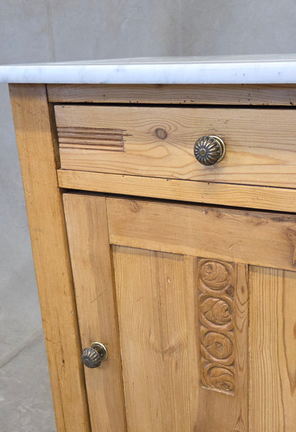 Antique European Pine and Marble Side Table or Nightstand