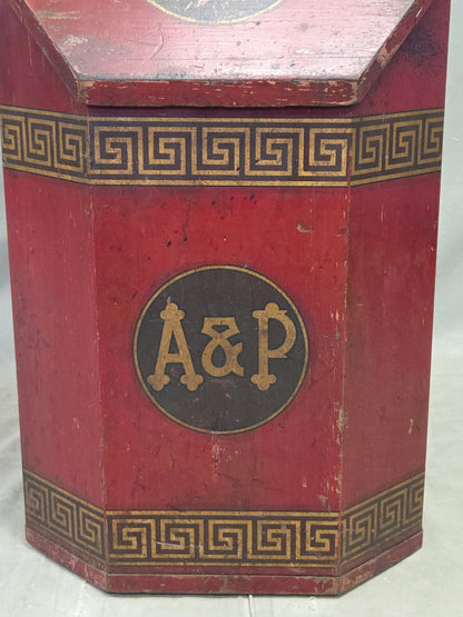 Antique A&P Tea Bin, Wood With Red Paint, Country Style, Circa 1920