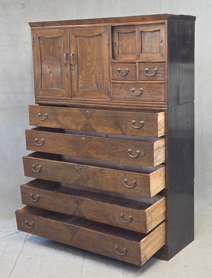 Antique 1920s Japanese Three Piece Elm and Kiri Wood Isho Tansu Chest