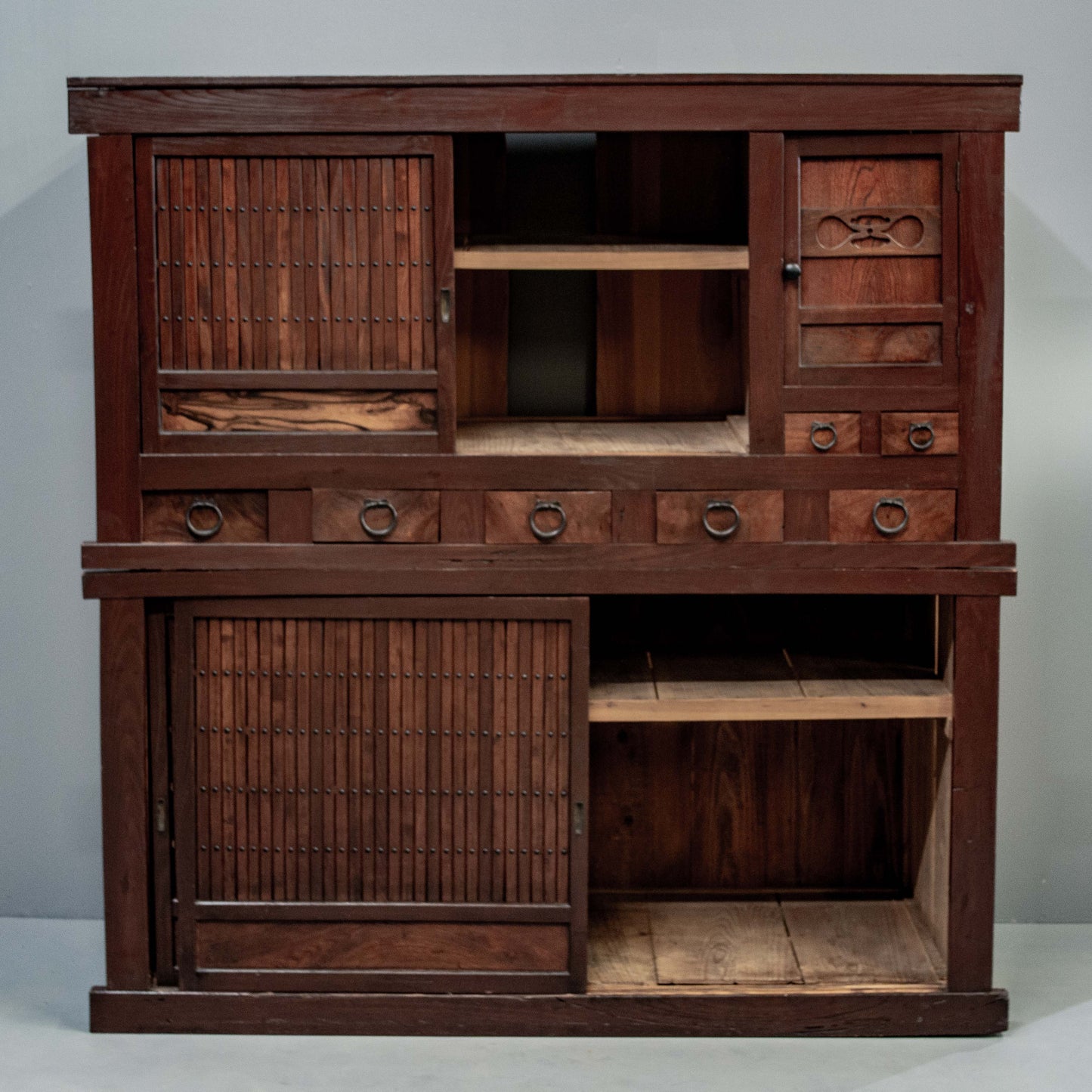 Antique Japanese Meiji Period Two Piece Tansu Chest (Goshu Mizuya)