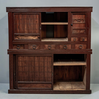 Antique Japanese Meiji Period Two Piece Tansu Chest (Goshu Mizuya)