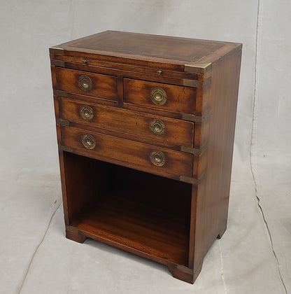 Vintage Campaign Style English Nightstands with Leather - a pair