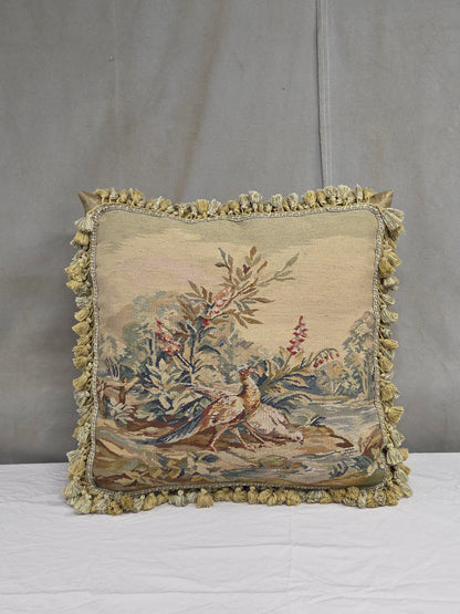 Pair of Antique French Hunt Scene Tapestry Panels Remade Into Down Pillows