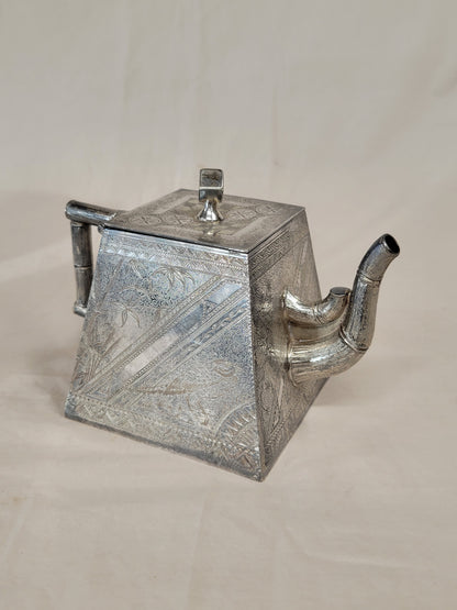 Antique James W. Tufts Boston Engraved Silverplate Aesthetic Movement Tea Set