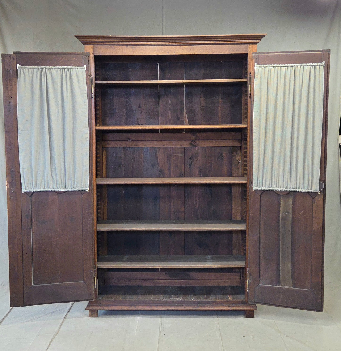 Antique French Provincial Wardrobe with Wire Grills and Interior Blue Curtains