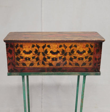 Antique Tibetan Lacquer Altar Box With Drawer on a Modern Steel Stand / Console Table (RL)