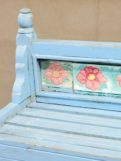 Vintage Indian Painted Bookshelf with Floral Tile