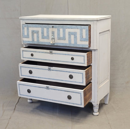 Antique English Painted Dresser Chest of Drawers With Greek Key Motif