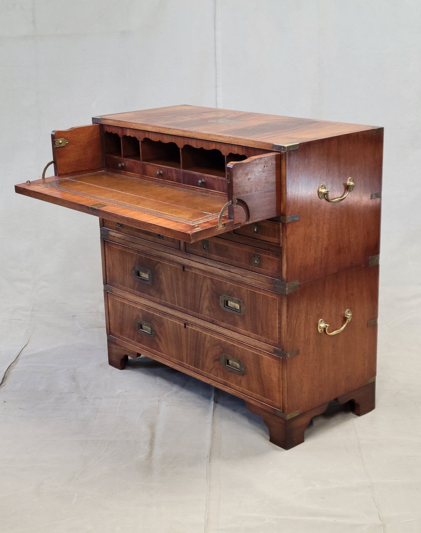 Vintage English Mahogany Campaign Butler's Chest of Drawers With Desk (RL)