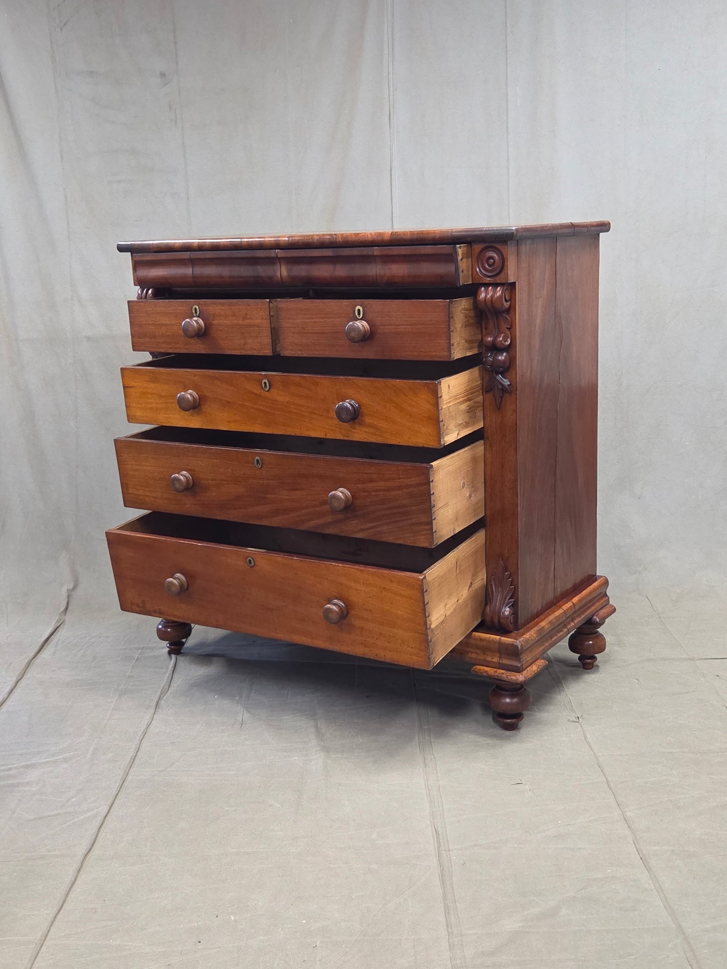 Antique 19th Century Flame Mahogany High Victorian Scotch Chest