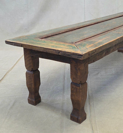 Vintage Teak Coffee Table Made From an Old Reclaimed Door With Green Paint
