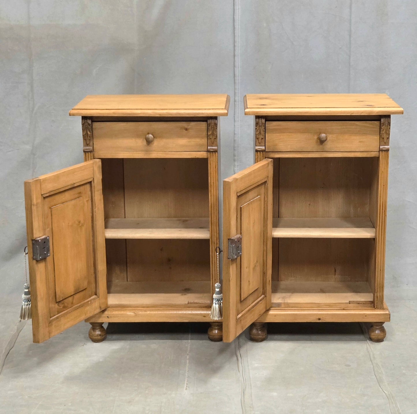 Vintage Eastern European Natural Pine Nighstands - a pair
