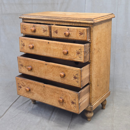 Antique Late 19th Century English Pine Faux Bois Maple Chest of Drawers