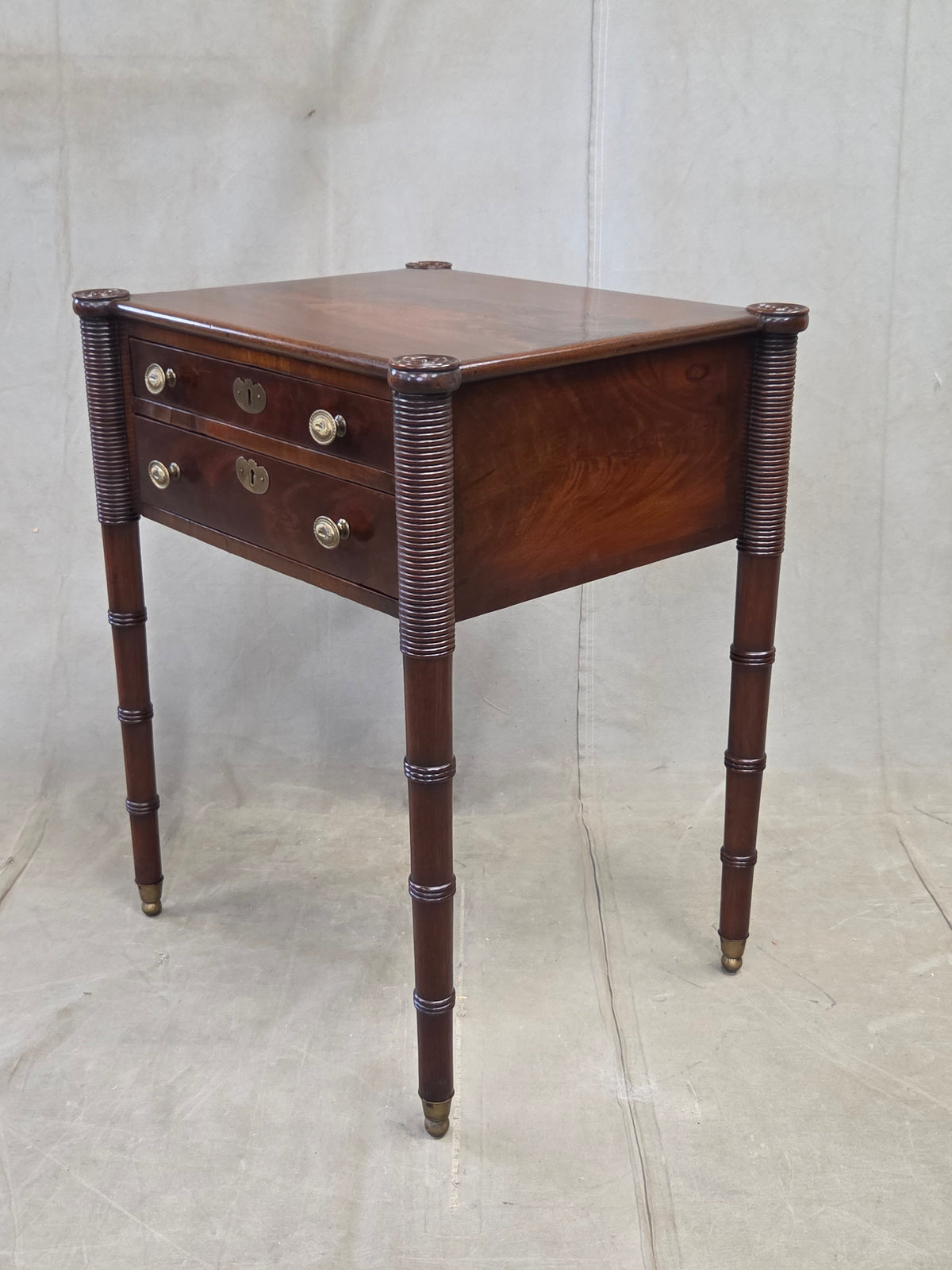 Antique Mahogany Federal Style Nightstands with Interior Slant Desk - a Pair