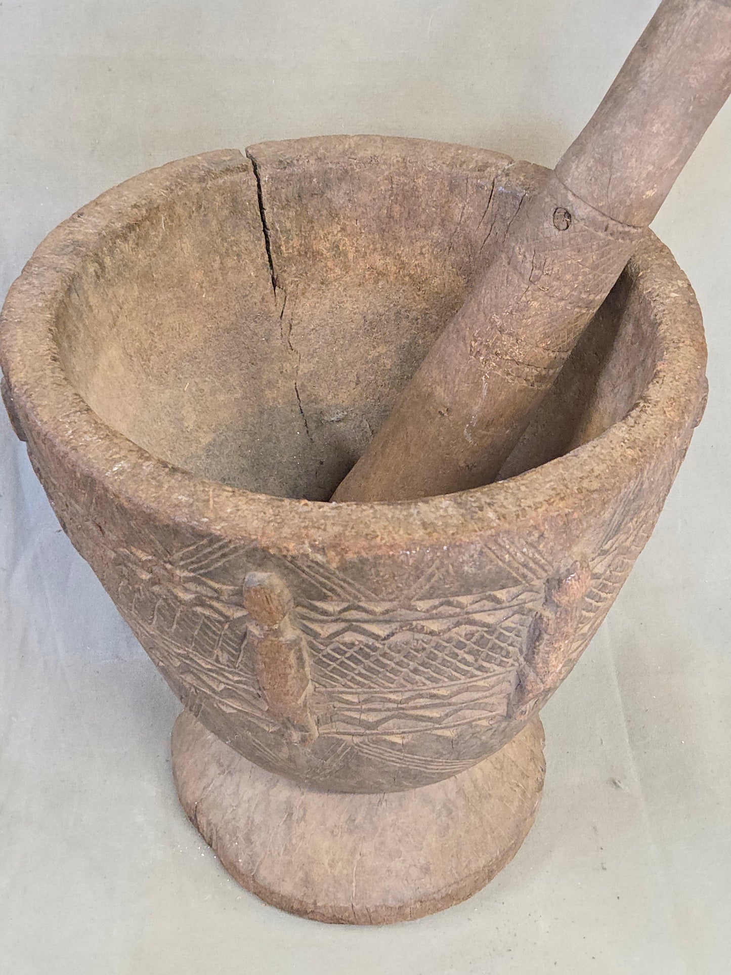 Old African Dogon Hand Carved Wood Oversized Mortar and Pestle