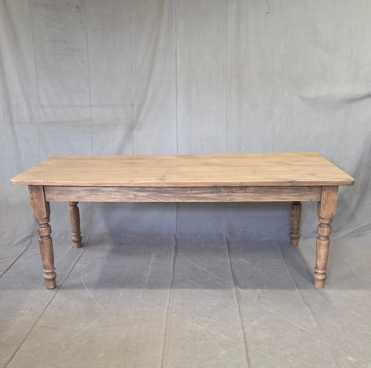 Antique 1920s English Weathered Pine Farmhouse 7' Long Kitchen or Dining Table
