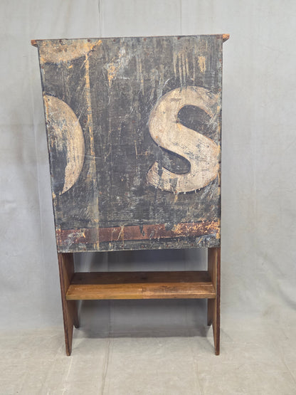 Vintage Rustic Primitive Handmade Pine Bookcase with Metal Backing