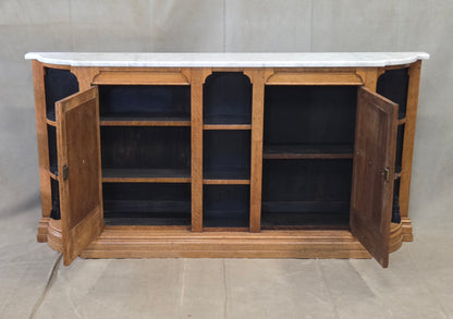Antique Early 1900s Oak Console Cabinet With Doors, Shelves and a Marble Top
