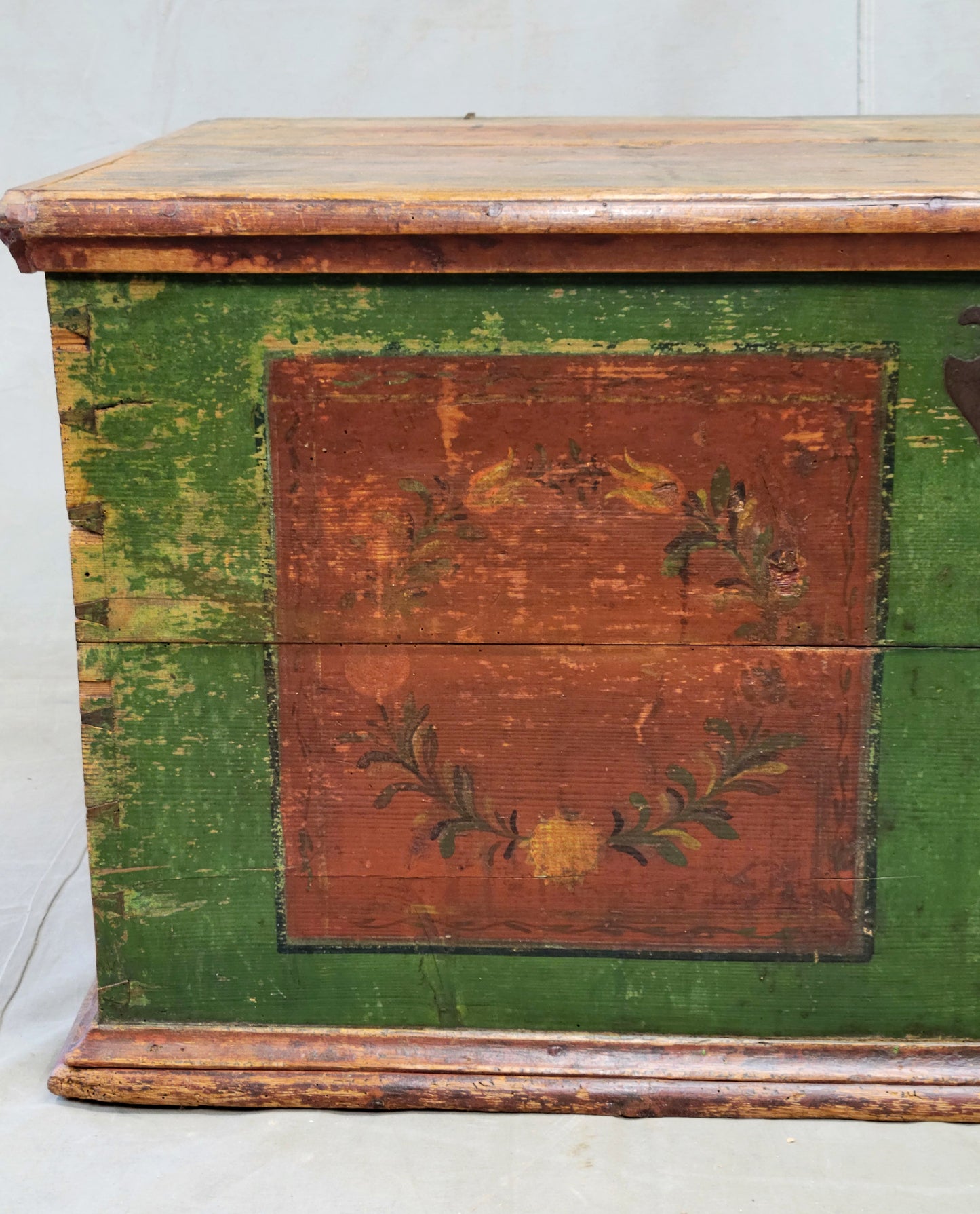 Antique Eastern European Pine Blanket Chest With Original Paint