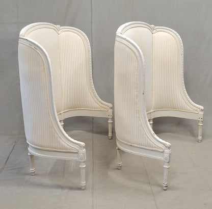 Pair of Antique French Curved Twin Headboards With Ivory Sateen Upholstery