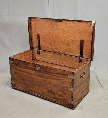 Antique British Colonial Hardwood and Brass Monogrammed Travel Trunk