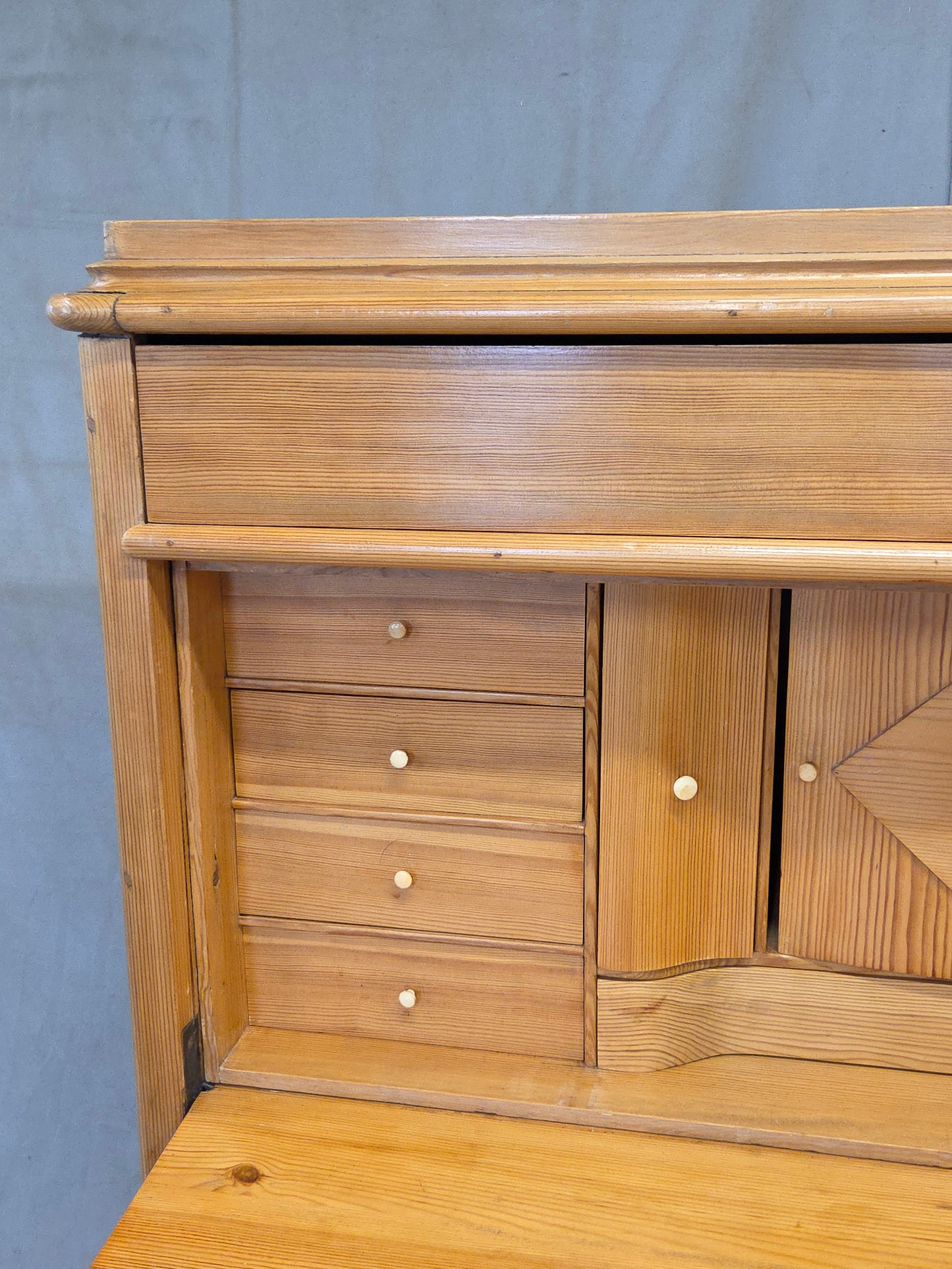 Antique Swedish Biedermeier Natural Pine Drop Front Desk with Drawers and Keys