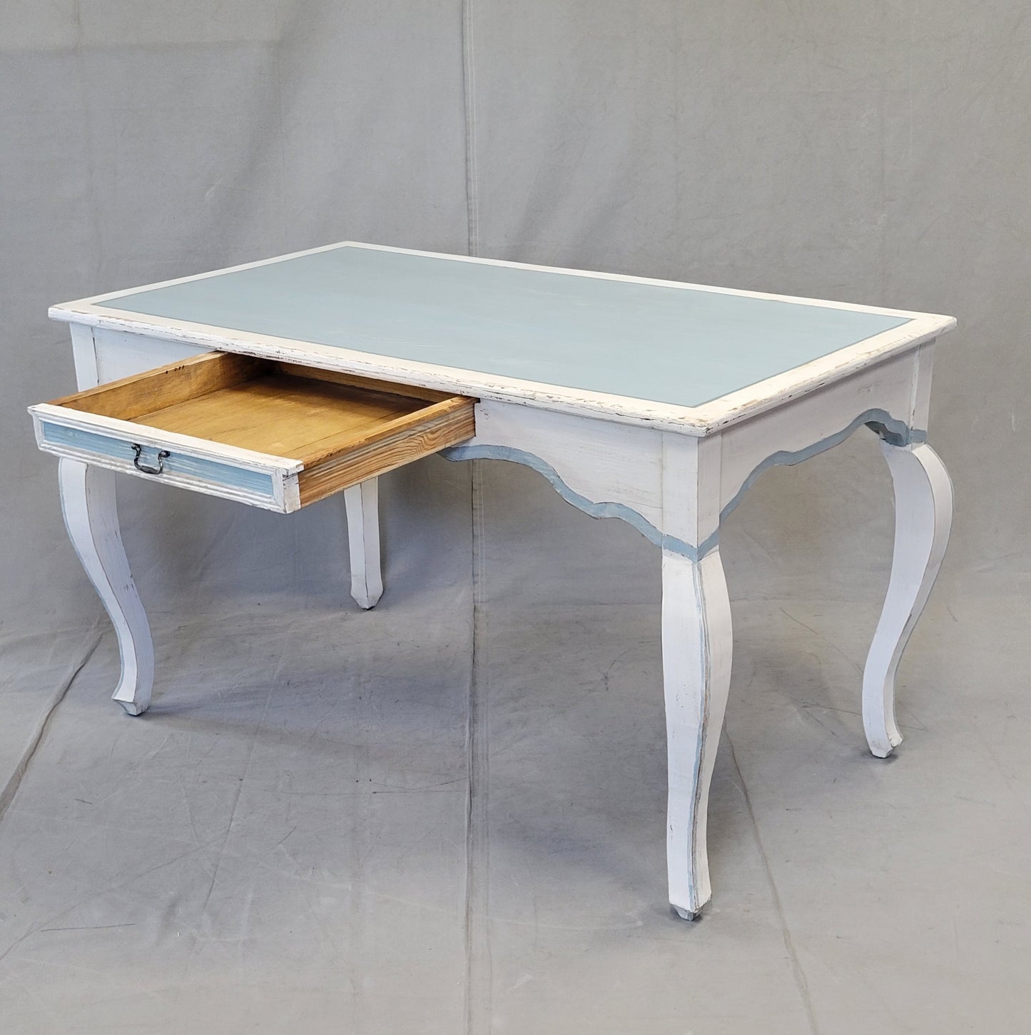 Vintage Pine French Style Painted Blue and White Desk