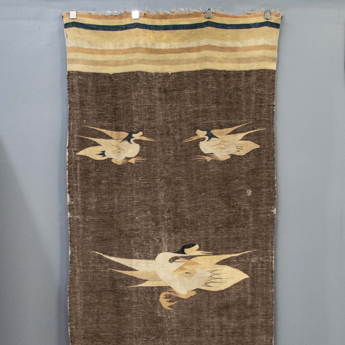 Antique Mongolian Handwoven Wool Blanket with Cranes