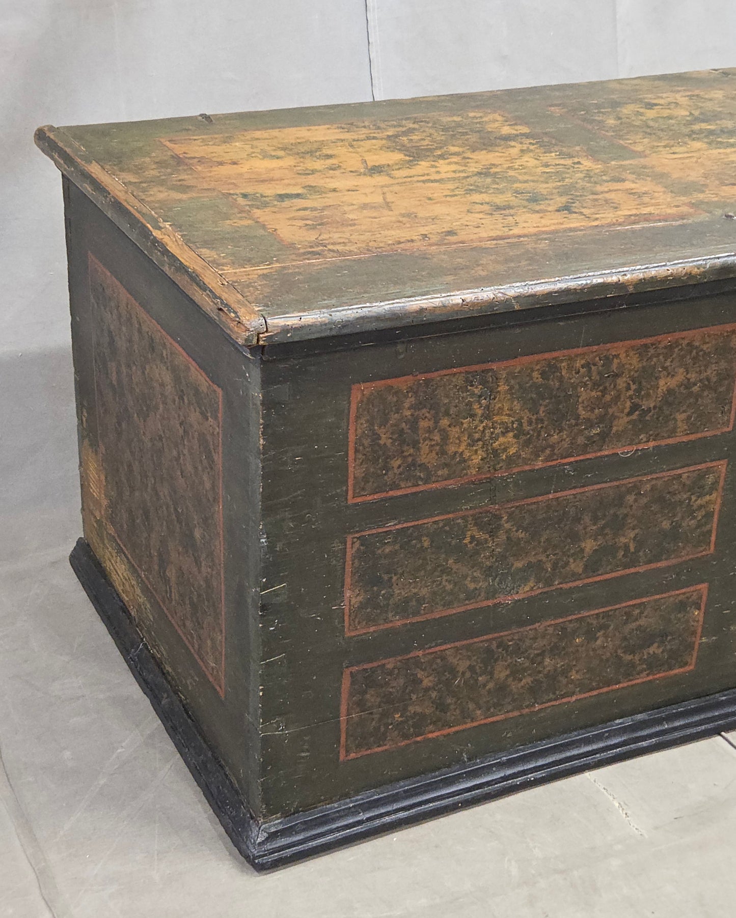 Antique European (German or Czechia) Pine Blanket Chest With Original Paint
