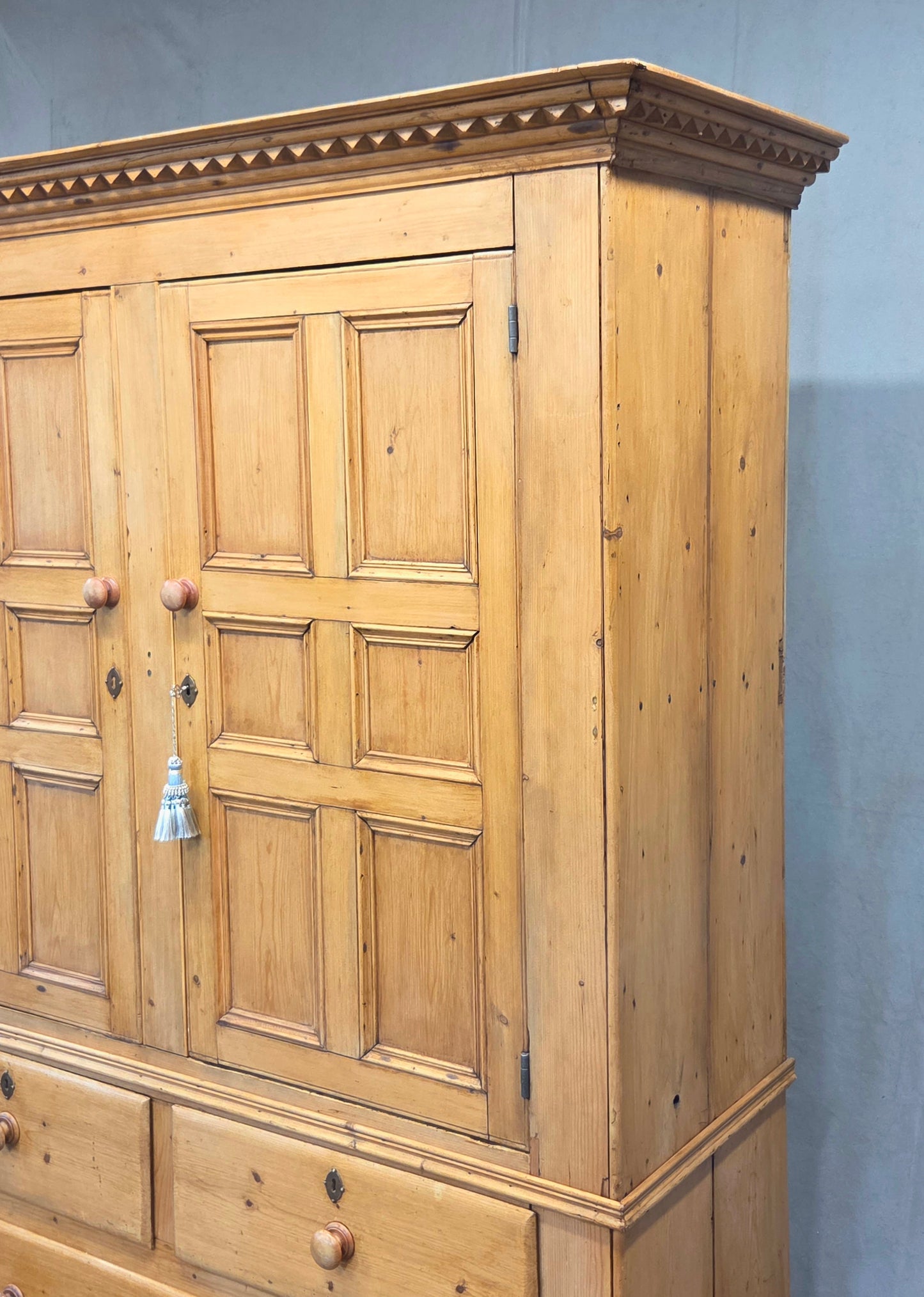 Antique 19th Century Irish Scrubbed Pine Linen Press Cabinet