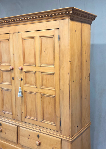 Antique 19th Century Irish Scrubbed Pine Linen Press Cabinet