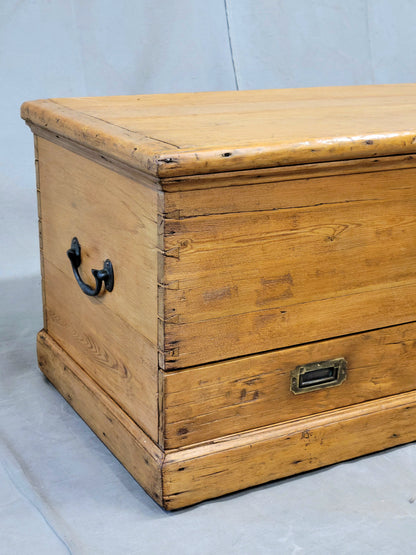 Antique English Pine Blanket Chest With Drawer