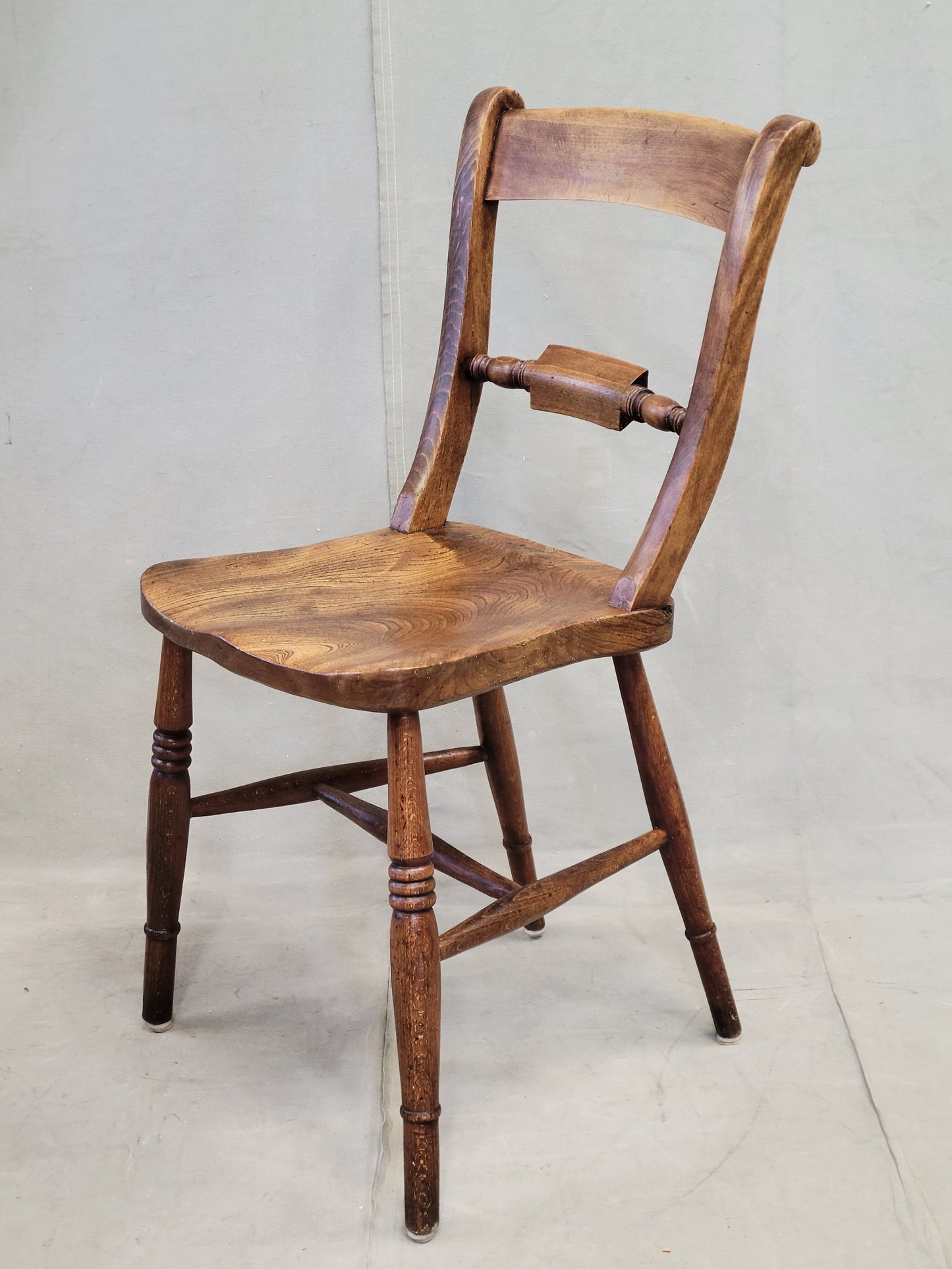 Antique 19th Century English Country Elm Oxford Bar-Back Side Chairs - Set of 6