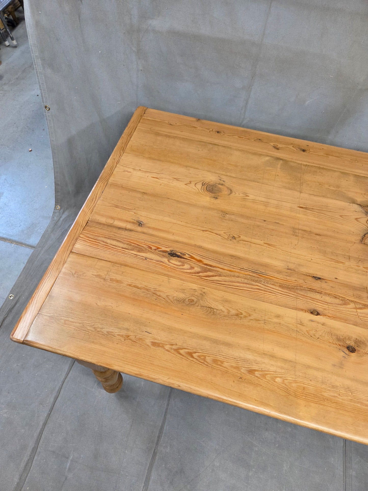 Vintage English Pine Rustic Turned Leg 8' Long Dining Farmhouse Table