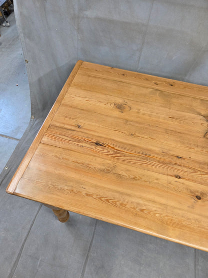 Vintage English Pine Rustic Turned Leg 8' Long Dining Farmhouse Table