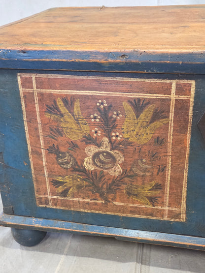 Antique 19th Century German or Austrian Original Blue Painted Pine Blanket Chest