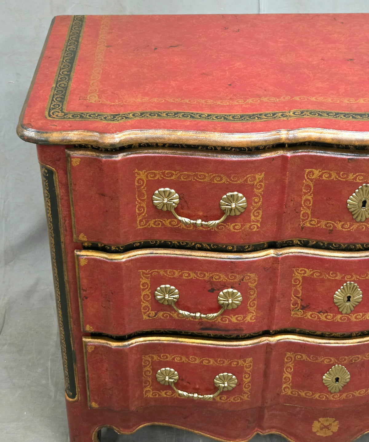 Vintage Theodore Alexander Red Leather Wrapped Serpentine Chest of Drawers