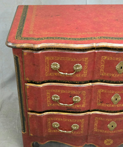Vintage Theodore Alexander Red Leather Wrapped Serpentine Chest of Drawers