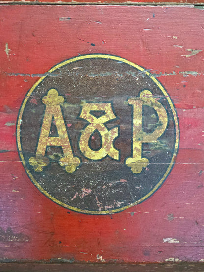 Antique A&P Tea Bin, Wood With Red Paint, Country Style, Circa 1920