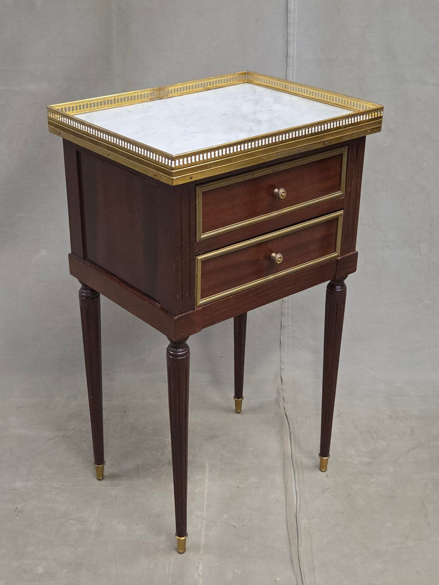 Vintage Mahogany and Marble Spanish Nightstands With Brass Ormolu - A Pair