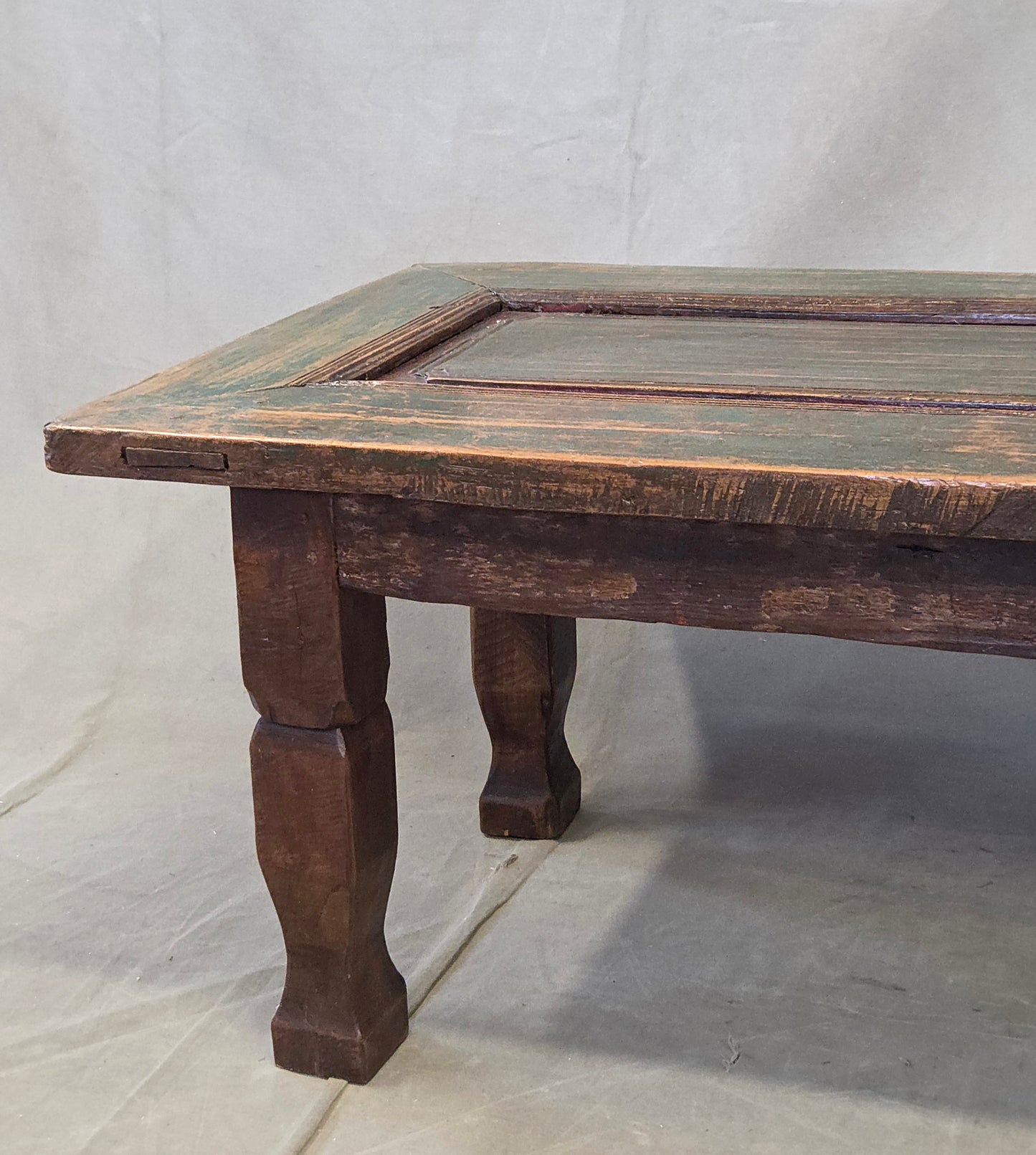 Vintage Teak Coffee Table Made From an Old Reclaimed Door With Green Paint