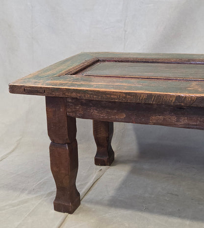 Vintage Teak Coffee Table Made From an Old Reclaimed Door With Green Paint