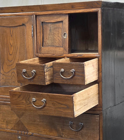 Antique 1920s Japanese Three Piece Elm and Kiri Wood Isho Tansu Chest