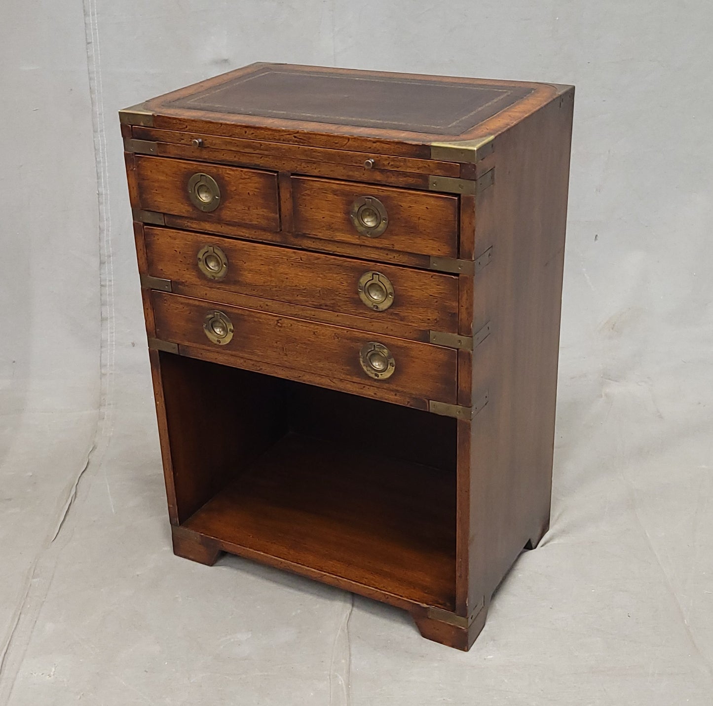 Vintage Campaign Style English Nightstands with Leather - a pair